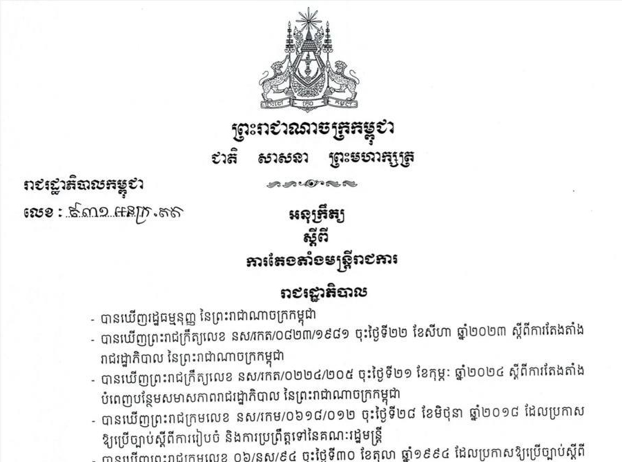 អនុក្រឹត្យ ៩៣១​ អនក្រ.តត ស្តីពីការតែងតាំងមន្រ្តីរាជការ ២៥ រូប ជាប្រធានមន្ទីរសេដ្ឋកិច្ច និងហិរញ្ញវត្ថុរាជធានី ខេត្ត នៃក្រសួងសេដ្ឋកិច្ច និងហិរញ្ញវត្ថុ